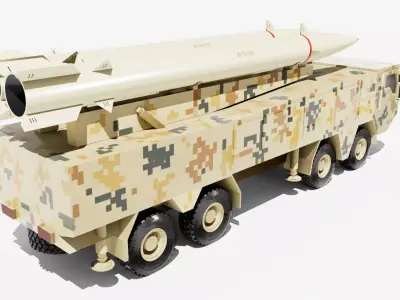 Zolfaghar Missile Iranian SRBM Heat map Low-poly 3D model