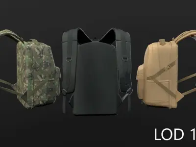 Backpack 2 LODs 3 colors Low-poly 3D model
