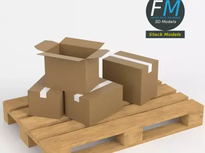 Cardboard boxes on wooden pallet 3D model