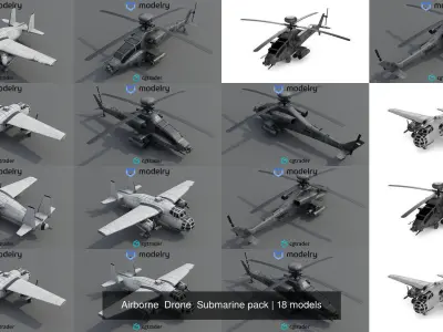 Airborne Drone Submarine pack 3D Model Collection