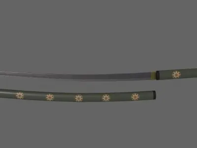 PBR Katana Japanese Sword Green V3 Low-poly 3D model