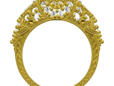 Antique Art Deco Round and Trillion Diamond Engagement Ring 3D print model