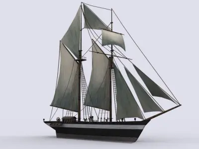 Schooner sailing ship Low-poly 3D model