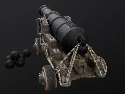 Naval Gun  Low-poly 3D model