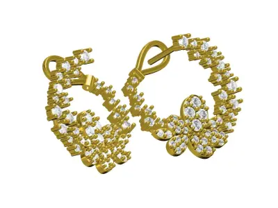 Antique Flower Branch Diamond Earring 3D print model