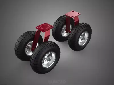 DOUBLE DUAL 2 SWIVEL RIGID FIXED CASTER WHEEL TIRE TRI SPOKE RIM 3D model