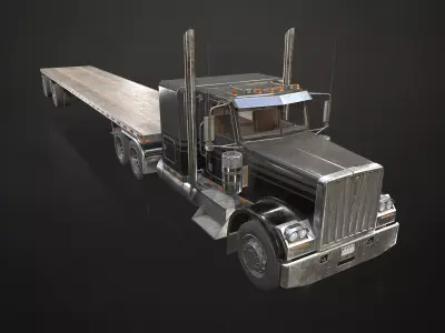 Flat Top Semi Truck Flatbed Trailer Low-poly 3D model