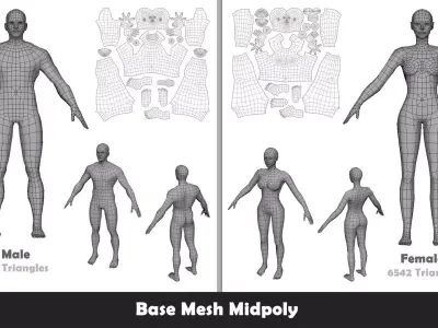 Base Mesh Pack - Family Base Mesh Low-poly 3D model purchase