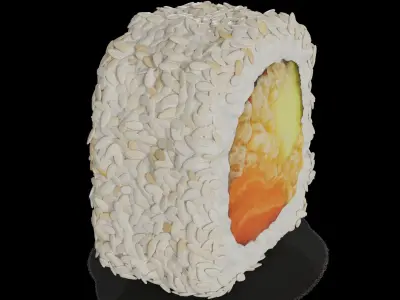 Sushi Salmon tempura chips cucumber mayonnaise sesame seeds 3D model