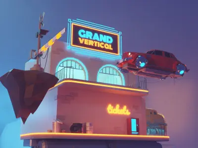 Cartoon Cloud Train Station scene  3D model