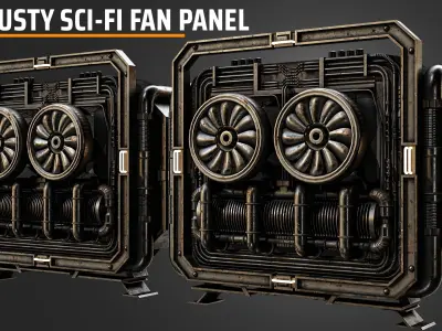 Rusty science fiction fan panel Low-poly 3D model
