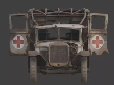 WWI Frontline Ambulance Wreckage model Low-poly 3D model