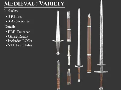 Medieval Collection Variety Blades 3D Model Pack