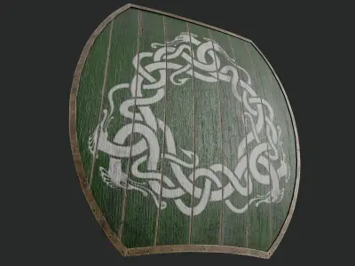 Slavic hybrid shield-painted green with uroboros symbol Low-poly 3D model