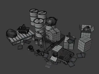 KitBash 3D Shopping Elements Low-poly 3D model