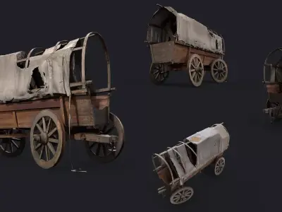 Covered Wagon Model Game Ready Kitbash Textured Low-poly 3D model