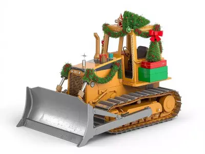 Christmas Bulldozer 3D Model Ornate Construction Prop Low-poly 3D model
