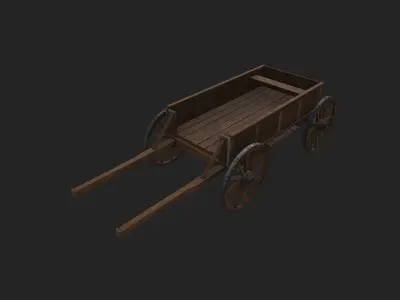 Medieval Wooden Horse Cart Variation 4 - Low Poly And Game Ready Low-poly 3D model