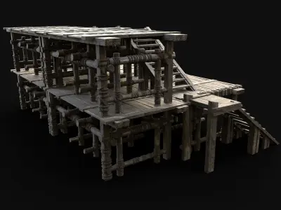 PIER PLATFORM WOODEN WATCHTOWER BRIDGE CONSTRUCTION Low-poly 3D model