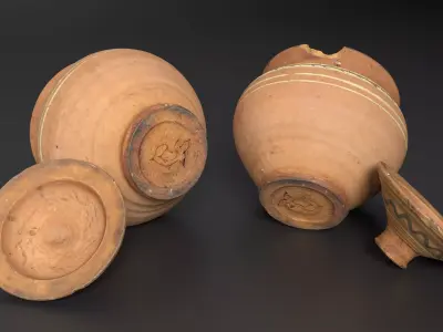 Antique Rustic Clay Pot Low-poly 3D model