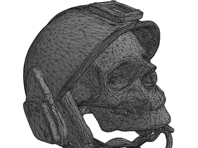 Damaged Military Helmet with Skull Low-poly 3D model