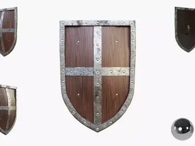 Medival knight wooden shield Low-poly 3D model