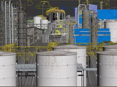 Industrial Refinery - Extensive and complete space creation Low-poly 3D model