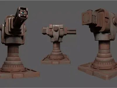 Rusty Retrofuturism Laser Turret Low-poly 3D model