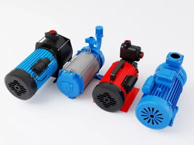 Industrial Electric Water Pump And Centrifugal Motor Pack Low-poly 3D model