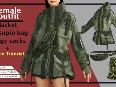 Army Female Outfit PLUS Video Tutorial 3D model
