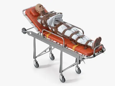 Patient in Straitjacket on Hospital Stretcher 3D model