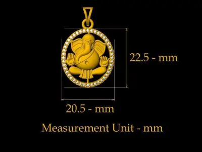 Round Ganesh Pendant - 0056 3D print model