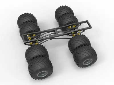 Chassis of vintage monster truck with double wheels 1 to 25 3D print model