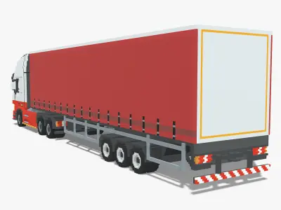 Voxel Truck and Curtain Trailer Low-poly 3D model