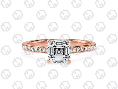 Ring 51 Asscher shape pave setting ring with gems 3D print model