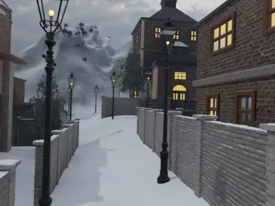 Snowy Mountain Village 3D model 6
