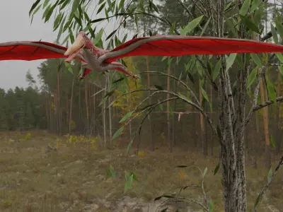Pterodactylus dragon flying in forest Low-poly 3D model