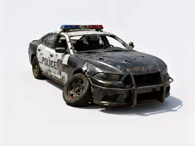 Patrols End Ruined Police Cruiser 3D Model Low-poly 3D model