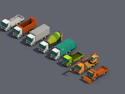 Low Poly Truck Pack 01 Isometric Low-poly 3D model