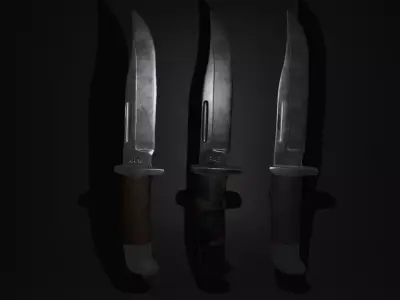 3 Knife Variants Pack --Standard Brown Handle  Military Camo Low-poly 3D model