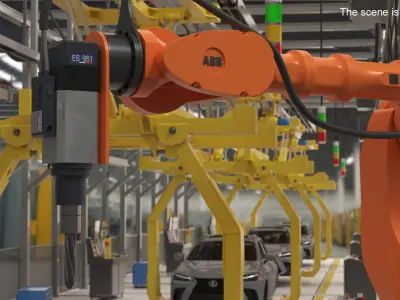 ABB 7600 Industrial Robot with Drilling Tool Orange Rigged for Maya 3D model