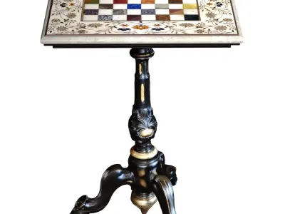 Classic antique marble gaming side table chess Table 3D model