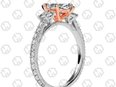 Ring 125 Marquise cathedral pave set shank 3 stone ring 3D print model