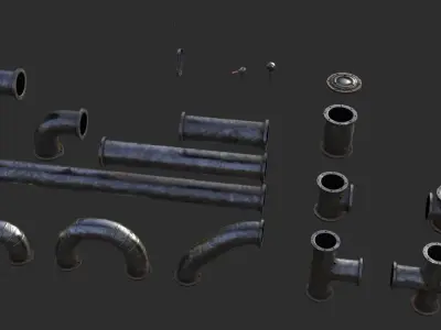 Old Folded Metallic Pipes Low-poly 3D model