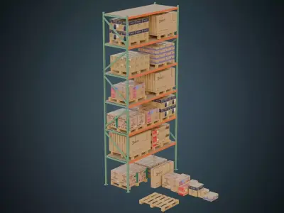 Cardboard Boxes Pallet And Shelf 2A Low-poly 3D model