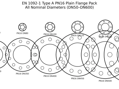 EN1092-1 PN16 Type A Plain Flange DN50-DN600 STEP IGES 3D model