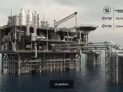 Four oilRig 3D Model Pack
