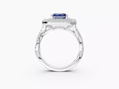 N R06  Art Deco Halo Princess Cut Diamond Ring 3D print model