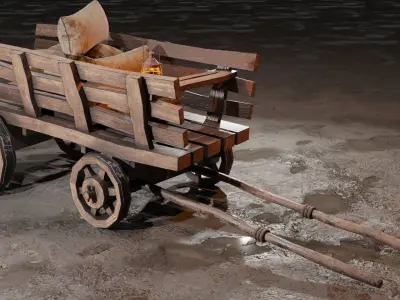 Stylized medieval cart with a lamp and bags Low-poly 3D model purchase