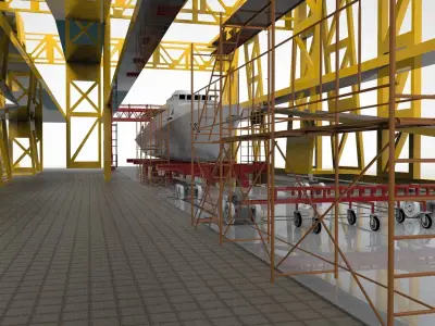 Shipbuilding military ship in Shipyard Industry 3D model